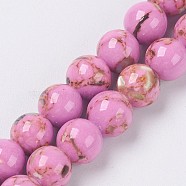 Sea Shell and Synthetic Turquoise Assembled Beads Strands, Round, Flamingo, 8~9mm, Hole: 1.2mm, about 49~50pcs/strand, 15.3~15.7 inch(39~40cm)(G-G758-05-8mm)