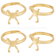 4Pcs Adjustable Brass Ring Components, 4 Claw Prong Ring Settings, Real 18K Gold Plated, Tray: 8mm(FIND-BBC0002-51B)