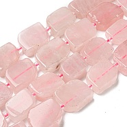 Natural Rose Quartz Beads Strands, with Seed Beads, Faceted Rectangle, 13~17x12~13x5~7mm, Hole: 1.2mm, about 20~22pcs/strand, 15.24~15.28 inch(38.7~38.8cm)(G-G072-B05-02)
