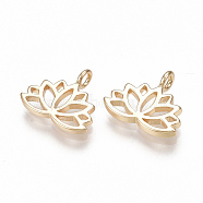 Brass Charms, Lotus Flower, Nickel Free, Real 18K Gold Plated, 10.5x12.5x1mm, Hole: 1.8mm(KK-S350-102G)