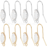 20Pcs 2 Colors Brass Earring Hooks, with Cubic Zirconia and Horizontal Loop, Horse Eye, Clear, Nickel Free, Real Gold Plated & Real Platinum Plated, 21~23x14~17x5mm, Pin: 0.8mm, Hole: 1.5mm, 10Pcs/color(KK-BBC0011-23)