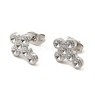 304 Stainless Steel Stud Earring Findings, Earring Settings for Rhinestone, Cross, Stainless Steel Color, 12.5x9.5mm, Pin: 0.7mm, Fit for Rhinestone: 1.8mm(STAS-E180-02P)
