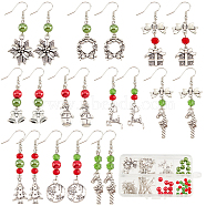 Christmas Theme DIY Earring Making Kit, Including Glass Pearl Beads, Brass Earring Hooks, Wreath & Bell & Candy Cane & Reindeer Alloy Links & Pendants, Mixed Color, 114Pcs/box(DIY-SC0022-78)