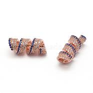 Brass Micro Pave Grade AAA Cubic Zirconia Tube Beads, Cadmium Free & Nickel Free & Lead Free, Large Hole Beads, Twist, Real Rose Gold Plated, 8x20mm, Hole: 4.5mm(ZIRC-G100-33RG-NR)