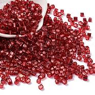 Glass Seed Beads, Silver Lined, Square, FireBrick, 3~4x3x3mm, Hole: 1.2mm, about 6300pcs/pound(SEED-M011-01A-23)