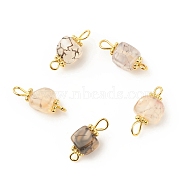 Natural Agate Connector Charms, with Golden Plated Iron Findings, Cube, Bisque, 17~18x7~7.5x6.5~7mm, Hole: 2~3.5mm(PALLOY-JF01587-04)