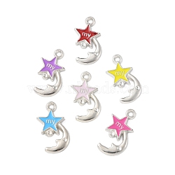 CCB Plastic Enamel Pendants, Platinum, Star & Moon Charms, Mixed Color, 31x19.5x2.5mm, Hole: 2.5mm(CCB-K009-16P)