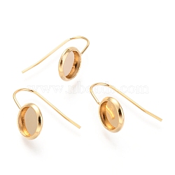304 Stainless Steel Earring Hooks, Flat Round, Golden, Tray: 8mm, 18.5x10mm, 21 Gauge, Pin: 0.7mm(STAS-F227-22A-G)