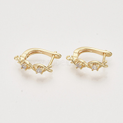 Brass Cubic Zirconia Hoop Earring Findings, with Latch Back Closure, Nickel Free, with Horizontal Loop, Real 18K Gold Plated, 17x4x13.5mm, Hole: 1.4mm, Pin: 0.8x1mm(X-KK-T048-025G-NF)