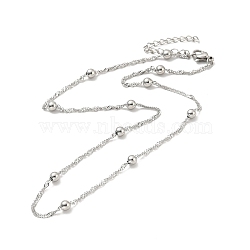 304 Stainless Steel Singapore Chain Necklace with Beads for Men Women, Stainless Steel Color, 15.6 inch(39.5cm)(NJEW-P263-01P)