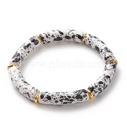 Acrylic Curved Tube Beaded Stretch Bracelet, Chunky Bamboo Friendship Braceelet for Women, White, Inner Diameter: 2-1/8 inch(5.3cm)(BJEW-JB08443-02)