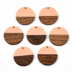Resin & Wood Pendants, Flat Round, Peachpuff, 28.5x3.5~4mm, Hole: 1.5mm(X-RESI-S358-02B-07)
