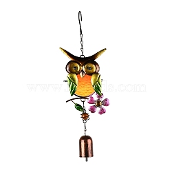 Spray Painted Iron Wind Chimes, Small Wind Bells Handmade Glass Pendants, Owl, Colorful, 328mm(HJEW-L025-F03)