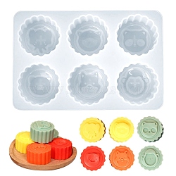Flower with Animal Pattern Food Grade Silicone Molds, for Mooncake Making, 6 Cavities, White, 118x175x34.5mm, Inner Diameter: 48mm(DIY-M046-16)