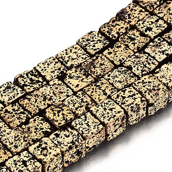 Electroplated Natural Lava Rock Beads Strands, Bumpy, Cube, Antique Golden Plated, 8x8x8mm, Hole: 1.2mm, about 48~49pcs/strand, 15.35 inch(39cm)