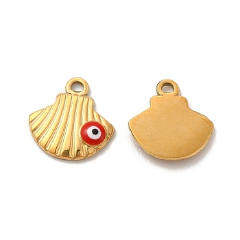 Vacuum Plating 201 Stainless Steel Pendants, Shell Charms with Enamel Evil Eye, Real 18K Gold Plated, Red, 16.5x16x2mm, Hole: 2mm