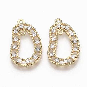 Brass Micro Pave Clear Cubic Zirconia Links, Nickel Free, Oval Ring, Real 18K Gold Plated, 21.5x12.5x2mm, Hole: 1mm