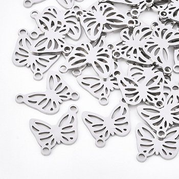 201 Stainless Steel Links connectors, Laser Cut Links, Butterfly, Stainless Steel Color, 16x13x1mm, Hole: 1.8mm