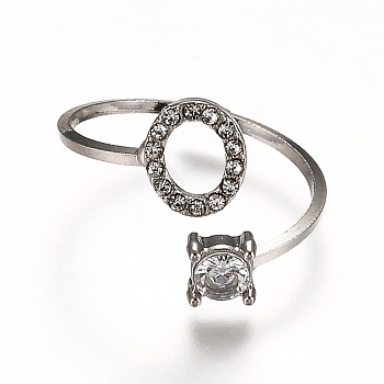 Alloy Cuff Rings, Open Rings, with Crystal Rhinestone, Platinum, Letter.O, US Size 7 1/4(17.5mm)