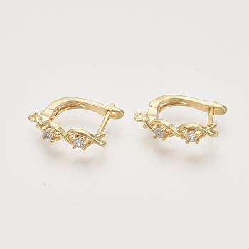 Brass Cubic Zirconia Hoop Earring Findings, with Latch Back Closure, Nickel Free, with Horizontal Loop, Real 18K Gold Plated, 17x4x13.5mm, Hole: 1.4mm, Pin: 0.8x1mm
