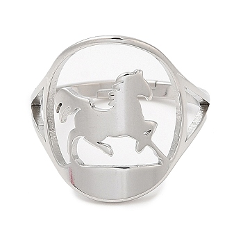 304 Stainless Steel Horse Adjustable Ring for Women, Stainless Steel Color, US Size 6(16.5mm)