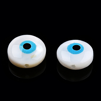 Evil Eye Natural Freshwater Shell Beads, 10~11x4~5mm, Hole: 1mm