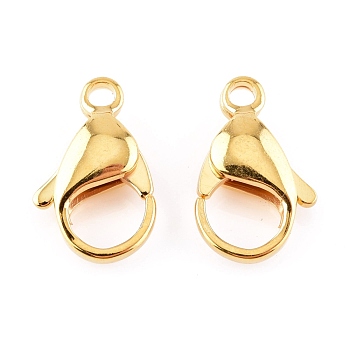 304 Stainless Steel Lobster Claw Clasps, Parrot Trigger Clasps, Real 24K Gold Plated, 17x10.5x4mm, Hole: 2.2mm