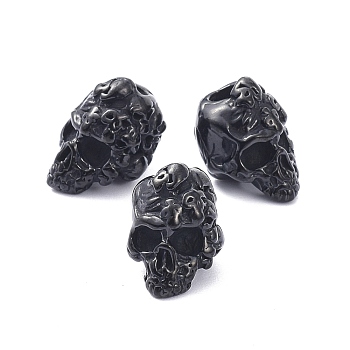 304 Stainless Steel Beads, Skull, Electrophoresis Black, 15x11x11.5mm, Hole: 4mm
