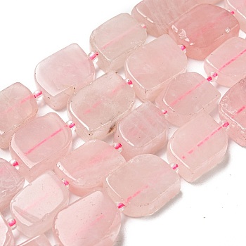 Natural Rose Quartz Beads Strands, with Seed Beads, Faceted Rectangle, 13~17x12~13x5~7mm, Hole: 1.2mm, about 20~22pcs/strand, 15.24~15.28 inch(38.7~38.8cm)