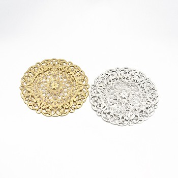 Brass Large Flower Filigree Findings, Mixed Color, 69x1mm, Hole: 3mm