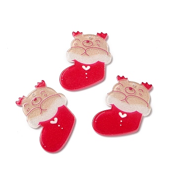Christmas Translucent Resin Pendants, Glitter Charms for Christmas Party Decoration, Christmas Socking, 40x33x2mm, Hole: 1.2mm