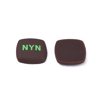 Acrylic Enamel Cabochons, Square with Word NYN, Coconut Brown, 21x21x5mm