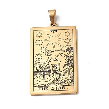 201 Stainless Steel Pendant, Golden, Rectangle with Tarot Pattern, The Star XVII, 40x24x1.5mm, Hole: 4x7mm