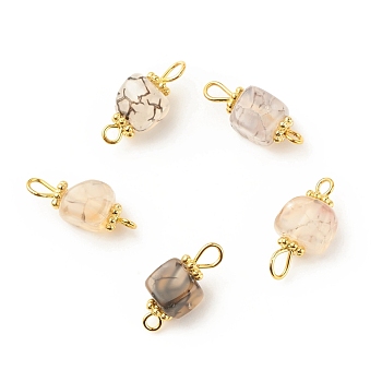 Natural Agate Connector Charms, with Golden Plated Iron Findings, Cube, Bisque, 17~18x7~7.5x6.5~7mm, Hole: 2~3.5mm