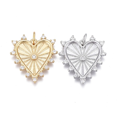 Mixed Color Clear Heart Brass+Cubic Zirconia Pendants