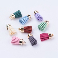 Suede Cord Tassel Pendants, with Brass Findings, Golden, Mixed Color, 16~19x7mm, Hole: 1mm(KK-K192-02)