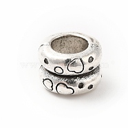 Tibetan Style Alloy European Beads, Large Hole Beads, Column with Heart, Antique Silver, 9x6mm, Hole: 5.2mm, about 373pcs/500g(PALLOY-P293-110AS)