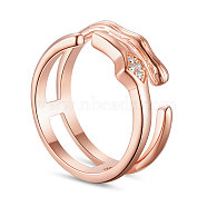 SHEGRACE 925 Sterling Silver Finger Ring, Wide Band Rings, with Grade AAA Cubic Zirconia, Size 8, Rose Gold, 18mm(JR651C)