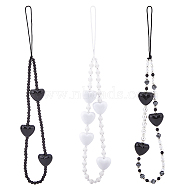 Heart Acrylic & Resin Beads Mobile Straps, with Polyester Cords Mobile Accessories Decoration, Mixed Color, 22cm, 3pcs/set(HJEW-PH01878)