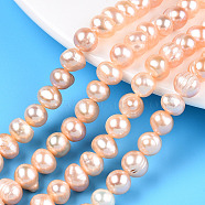 Natural Cultured Freshwater Pearl Beads Strands, Potato, PeachPuff, 6.5~9x6~7.5mm, Hole: 0.6mm, about 53~55pcs/strand, 13.78~14.17 inch(35~36cm)(PEAR-N013-06U)