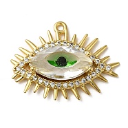 Brass Micro Pave Cubic Zirconia Pendants, with Glass, Evil Eye Charm, Golden, 24x32x7mm, Hole: 1.8mm(KK-F865-03G)
