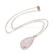 Teardrop Natural Rose Quartz Pendant Necklaces, with Brass Cable Chains and Brass Lobster Claw Clasps, Packing Box, Real 18K Gold Plated, 17 inch(43.2cm)(NJEW-JN02321-03)