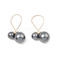 Shell Pearl Round Dangle Stud Earrings, Rack Plating 925 Sterling Silver Earrings, with 925 Stamp, Real 18K Gold Plated, 35x20x12.5mm(EJEW-Z024-07G)