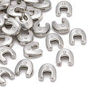 Letter Slider Beads for Watch Band Bracelet Making, Platinum Plated Alloy Crystal Rhinestone Slide Charms, Cadmium Free & Nickel Free & Lead Free, Letter.U, 11~13x9~11.5x4~5mm, Hole: 7.5~8x1mm(ALRI-O012-U-NR)