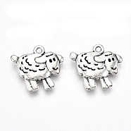 Tibetan Style Alloy Pendants, Lead Free & Cadmium Free, Sheep, Antique Silver, 16.5x18x2.5mm, Hole: 1.6mm(X-TIBE-S323-019AS-RS)