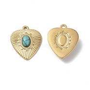 Vacuum Plating 201 Stainless Steel Natural Turquoise Pendants, Real 18K Gold Plated, Heart Charms, 19x16x3.5mm, Hole: 1.2mm(STAS-C064-VC1017)