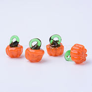 Autumn Theme Handmade Lampwork Pendants, Pumpkin, Dark Orange, 14~16x11~12x11~12.5mm, Hole: 1.5~3.5mm(LAMP-T001-16)
