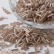 Tube Silver Lined Round Hole Glass Bugle Beads, Rosy Brown, 6~7x1.5~2mm, Hole: 0.5mm, about 12500pcs/450g(SEED-K001-A11)