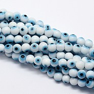 Handmade Evil Eye Lampwork Round Bead Strands, White, 6mm, Hole: 1mm, about 65pcs/strand, 14.17 inch(X-LAMP-L055-6mm-07)