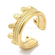 304 Stainless Steel Leaf Open Cuff Ring for Women, Real 14K Gold Plated, Inner Diameter: 18mm(RJEW-I098-14G)